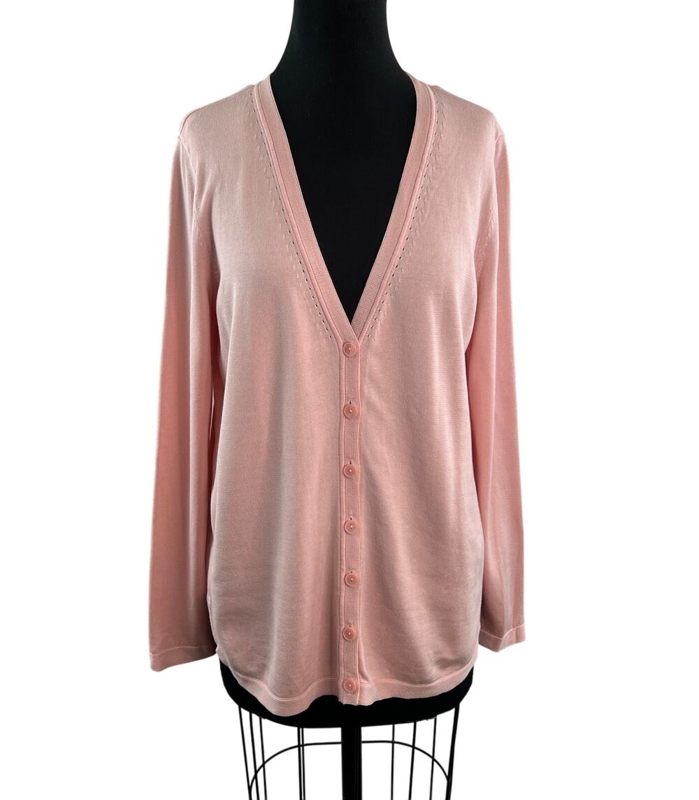 TALBOTS Girlfriend Pink Cardigan Sweater Cotton Knit Button Front M Medium NEW